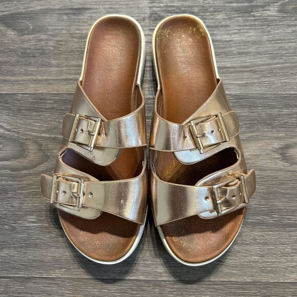 Mia Sandals Size 8 Venessa Rose Gold Platform Buckle Comfortable Slide Mule - Picture 1 of 11